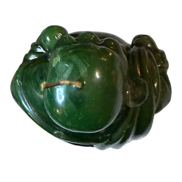 Vintage 70s Lucky Buddha Candle Green Black Wax Distressed 5.25 in - Picture 6 of 14